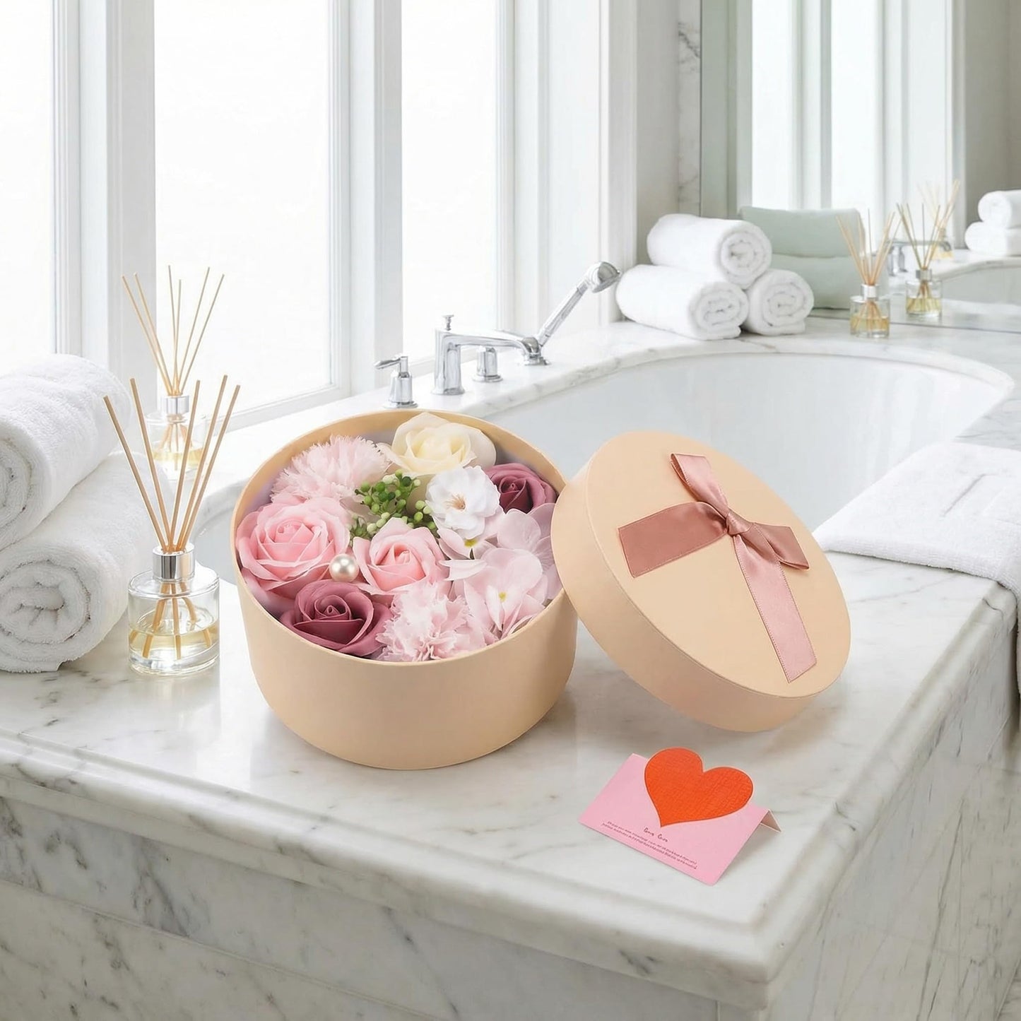 Rose Soap Petals Gift Set - Floral Scented Bath Soap with Essential Oils in Decorative Flower Box, Valentine Soap & Flower Soap for Women, Perfect for Valentine's Day, Christmas & Home Decor (Pink)