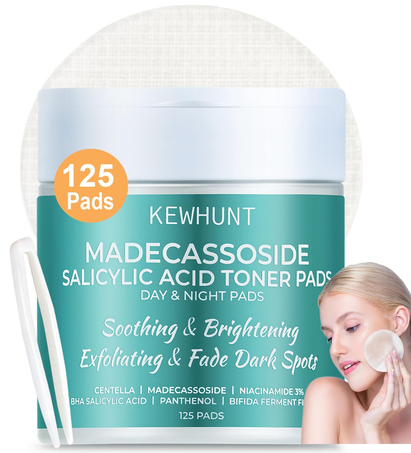 Madecassoside Toner Pads, Mild Exfoliating Pads, Calming Blemish Face Pad -Centella, Niacinamide, BHA Salicylic Acid for Soothe, Uneven Skin Tone, Dark Spots, Skincare 125 Pad Mothers Day Gifts