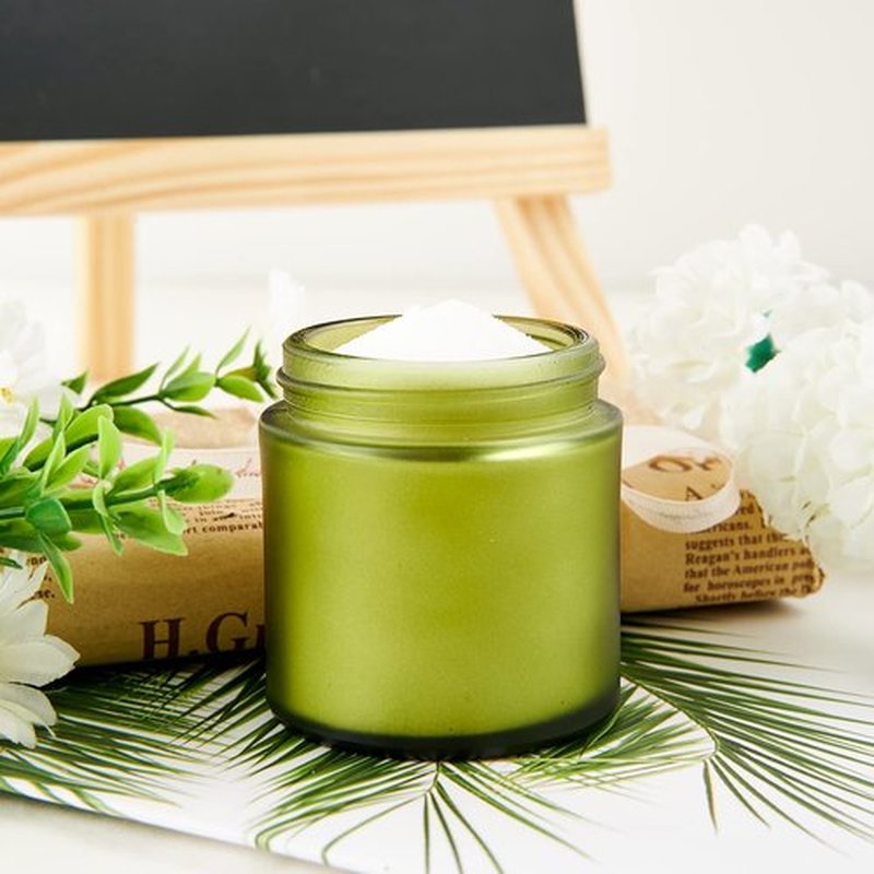4oz Glass Jars with Lids, HOA Kinh 12 Pack Green Frosted Glass Jars with Lid Empty Cosmetic Containers Round Airtight Glass Jar with Black Lids for Storing Lotions, Powders, and Ointments