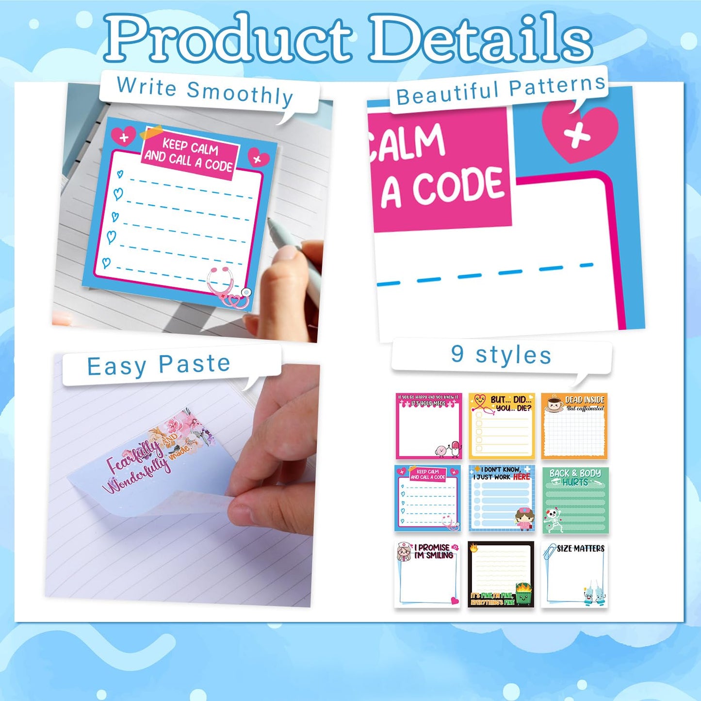 Lovarywow Funny Nurse Sticky Notes Gifts, 9 Pack Nursing Notepads 3x3 Inch, Fun Medical Self-Adhesive Memo Pads Work Gag Gifts for Hospital, Sarcastic Schedules Diary Office Supplies (450 Sheets)