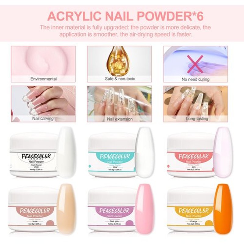 Acrylic Nail Kit for Beginners with Everything 6 Colors Acrylic Powder with Drill and Nail Lamp Builder Nail Gel 24Pcs Glitter Powder Nail Kit Acrylic Set Full Acrylic Nail Supplies DIY