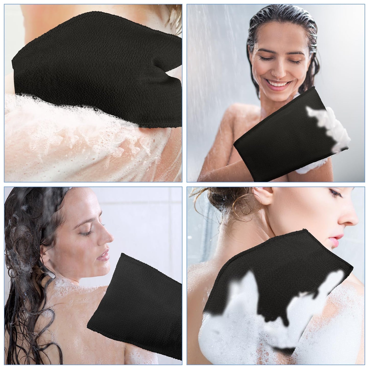 Tatuo 12 Pack Korean Exfoliating Mitt & Cloth, Viscose Rayon Dead Skin Remover Washcloth, Multi Color Body Scrub Towel for Shower Spa Travel(Large,Black)