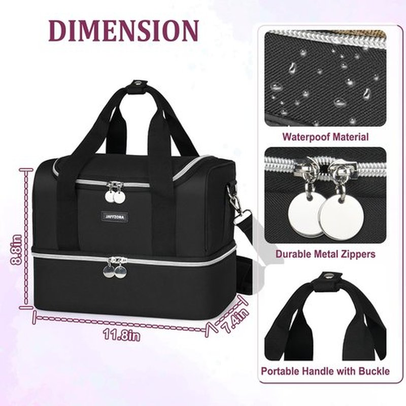 Jaffzora Nail Polish Organizer Case, Double Layers Nail Organizers and Storage, Holds 40 Bottles Gel Nail Polish&Nail Lamp, Travel Nail Supplies Carrying Bag for Nail Art Tech & Manicure Tools,Black