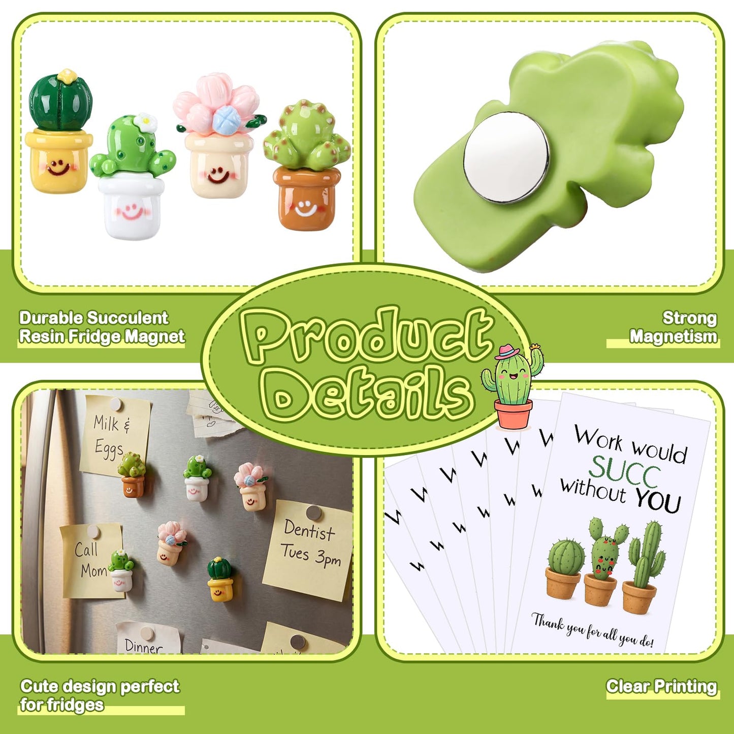 Bucherry 100 Set CNA Week Gifts Bulk for Nurse Coworker Team Staff Thank You Gifts Cute Succulent Fridge Magnet with Thank You Card for Nurse Office Teacher Employee Volunteer Graduation Gift