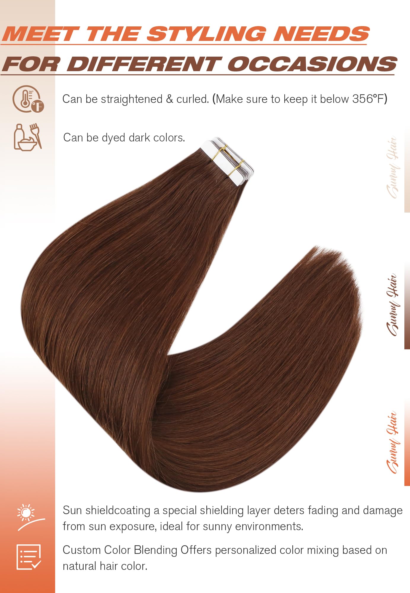 Sunny Hair Auburn Brown Tape in Hair Extensions Auburn Human Hair Tape in Extensions Red Auburn Hair Extensions Tape in Human Hair Tape in Human Hair Extensions Brown Short Hair 20pcs 12inch