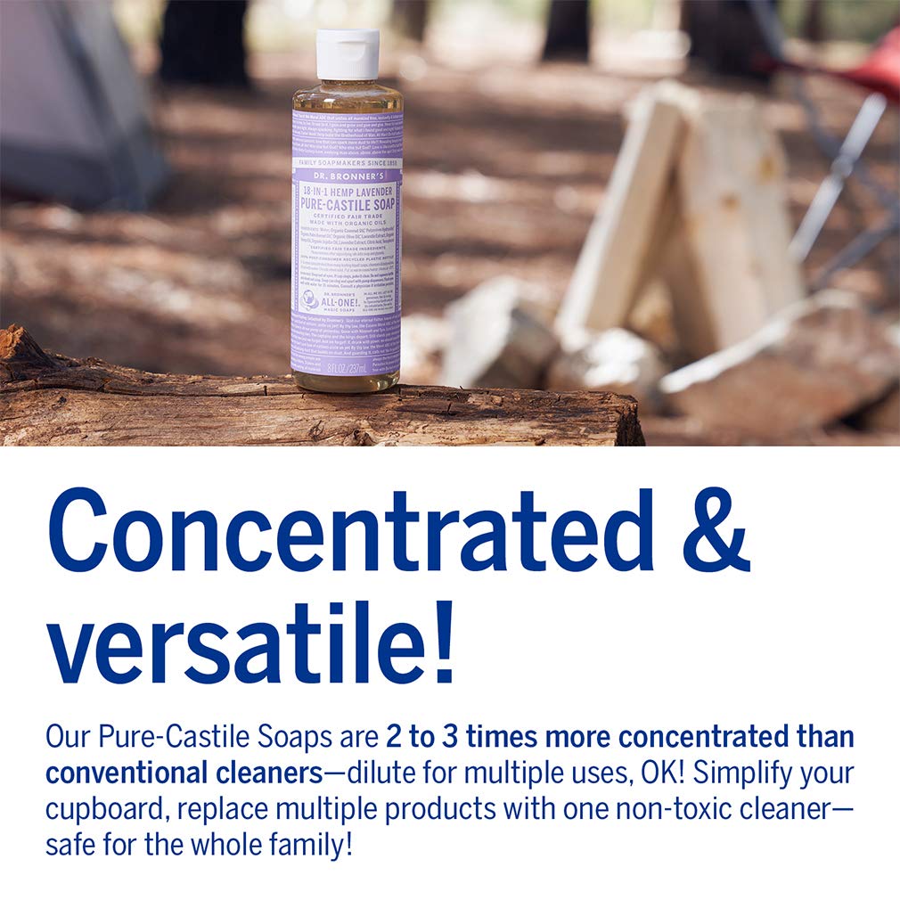 Dr. Bronner's Magic Soap-Pure-Castile Liquid Soap (Lavender, 8 ounce)-Regenerative Organic Certified Oils, 18-in-1 Uses: Body, Hair, Laundry, Pets & Dishes, Concentrated, Vegan, Non-GMO (Pack of 2)