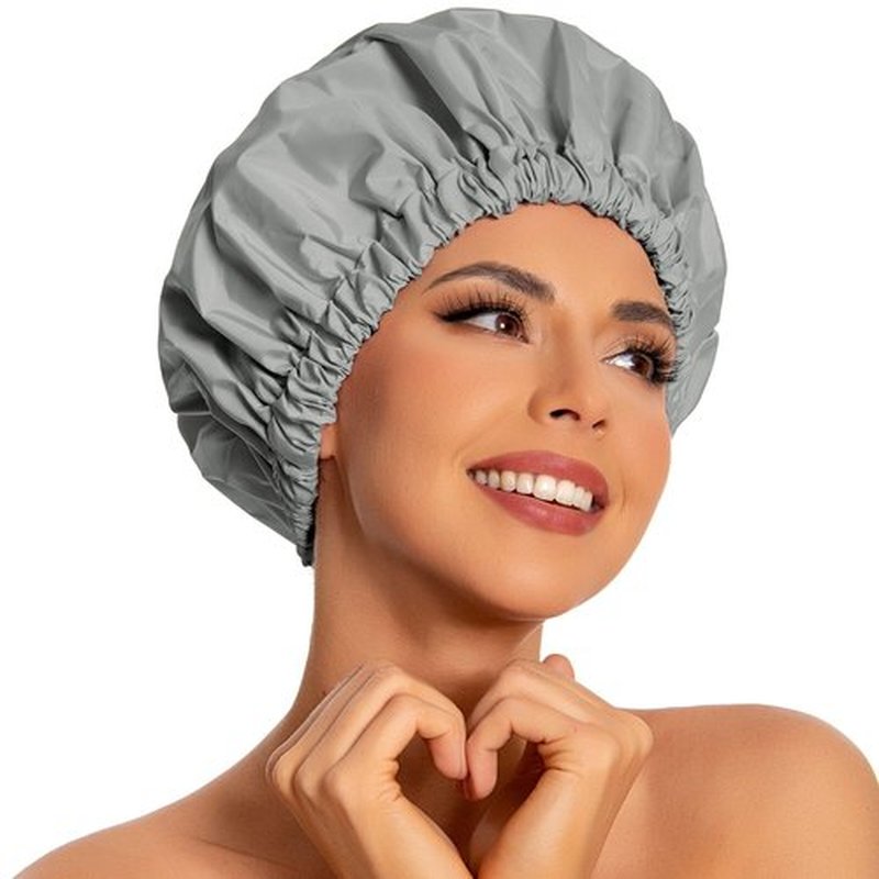 Reusable Shower Cap for Women, Large Waterproof Shower Bonnet Washable Elastic Band Bath Hair Hat for Long Hair, Braids(Dark Grey)