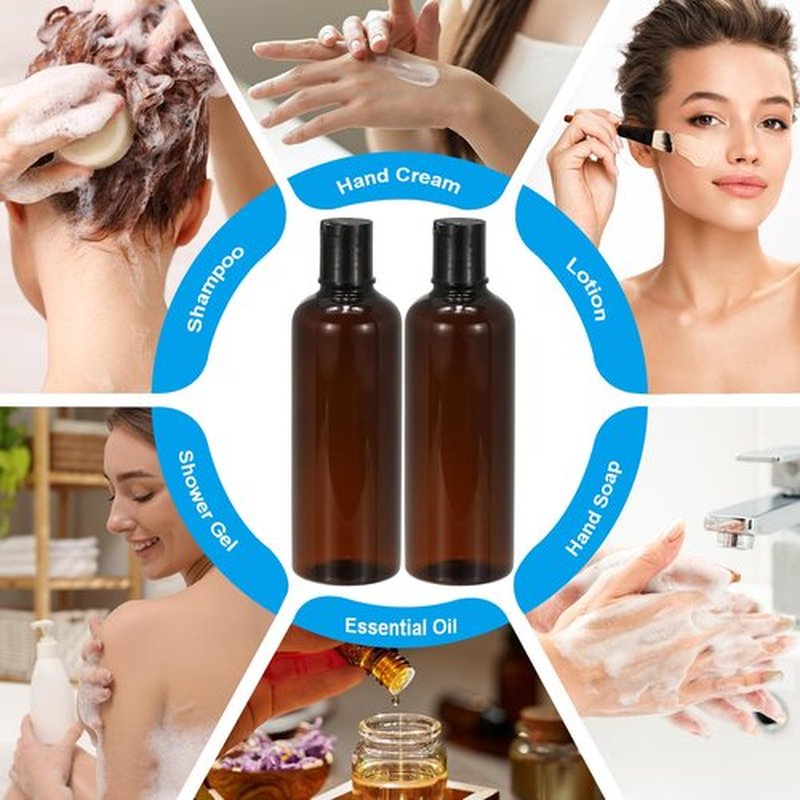 PATIKIL Travel Bottles with Disc Cap, 6 Pcs 3.4 Oz(100ml) Leak Proof Refillable Empty Dispenser Container Squeeze Bottle for Shampoo Toiletries Lotion Cream, Brown