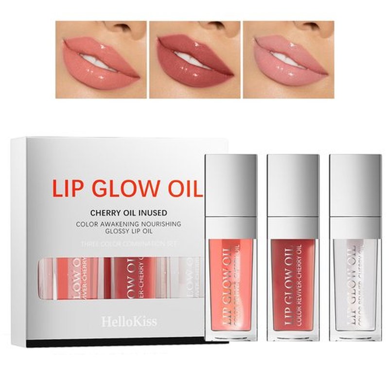 3 colors Big Brush Head Hydrating Lip Glow Oil, Plumping Lip Tint,Tinted Lip Balm Lip Care,Non-Sticky Long Lasting Lip Oil Gloss，Desalination Tender Moisturizing Repair Moisturizing(Set B)