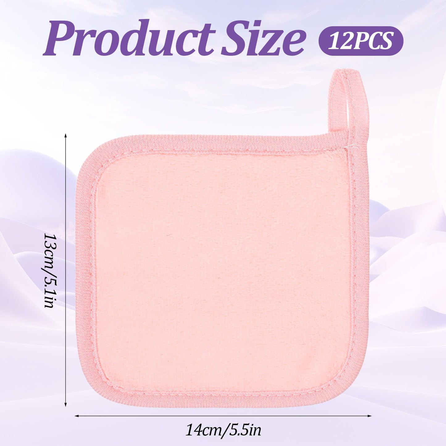 12Pcs Makeup Remover Cloths, 5" x 5" Reusable Ultra Soft Microfiber Facial Cleansing Pads, Soft Washable Makeup Remover Towels for All Skin Types, Remove Instantly Dirt with Just Water (Mist Pink)