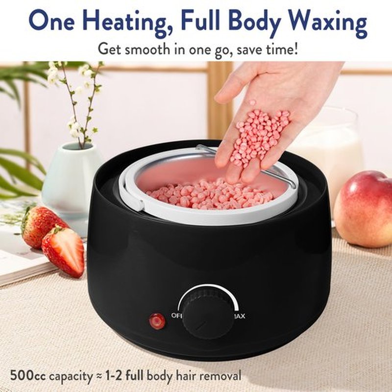 Professional Portable Wax Warmer Machine: Melts Hard Wax Beads for Body Face Hair Removal - with 14oz Wax Pot Adjustable Temperature Clear Lid (Black)