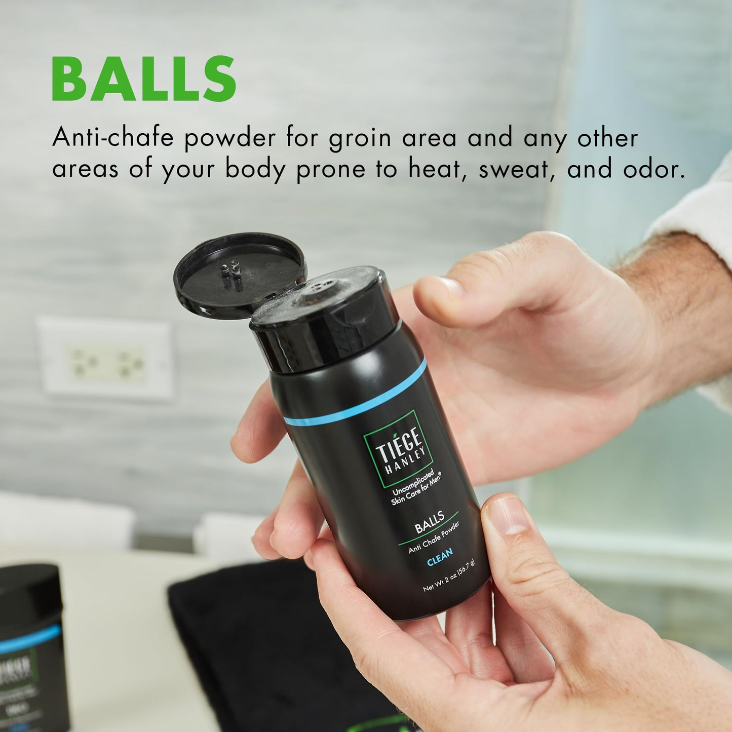 Tiege Hanley Anti-Chafe Powder for Men, Clean Scent, Cooling, 2 Oz