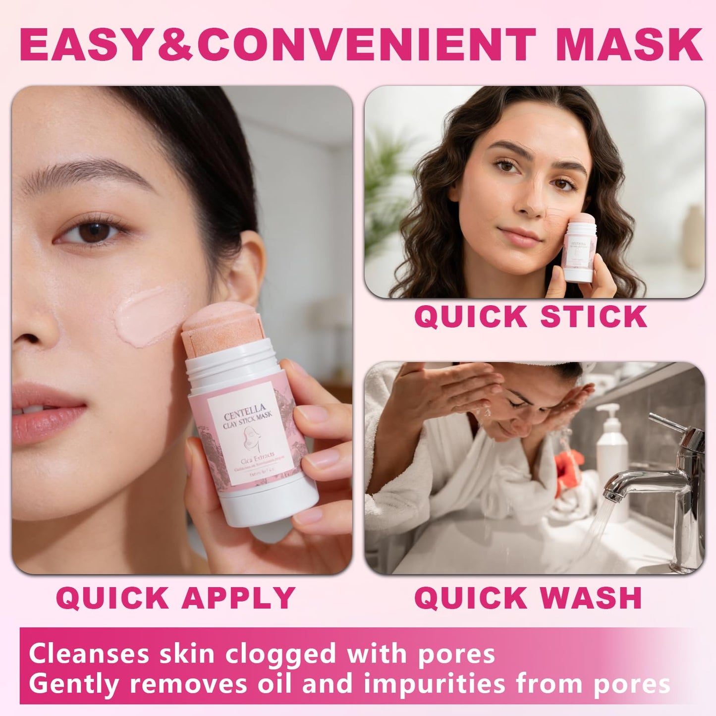 KUNAL 2 PCS Centella Clay Mask Stick,Oil Control Moisturizing & Soothing