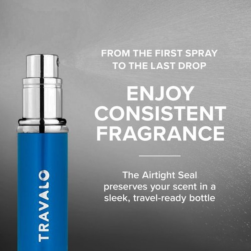Travalo Classic HD Perfume Atomizer | Genie-S TSA Approved Travel Perfume Bottle Refillable | Reusable Airtight Easy-Fill Mini Pump Sprayer | Lightweight Elegant Design w/Volume Window | Blue | 0.17oz