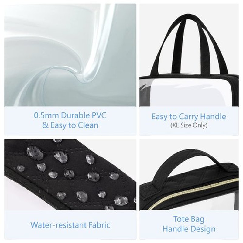 PACKISM Clear Toiletry Bags - 3 Pack Clear Makeup Bags with Handle Large Opening, Waterproof Clear Cosmetic Bags Fit Carry-on Travel Essentials, Travel Accessories Clear Travel Bags, Black
