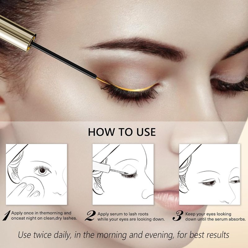 Eyelash Growth Serum - 15 Plant Extracts for Longer, Denser Lashes | Hypoallergenic, Oil-Free, Black-Gold