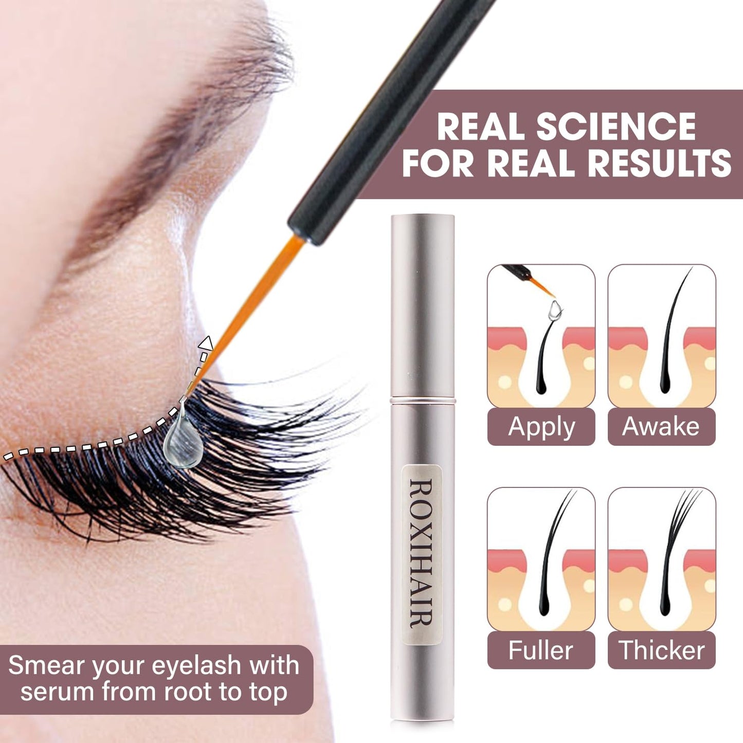 ROXIHAIR Dissolving Advanced Lash & Brow Serum - 5ml EyeLash for Eyelash Growth with Biotin, Extra Strength Formula, Fast Noticeable Results, Eyebrow Growth for Women & Men