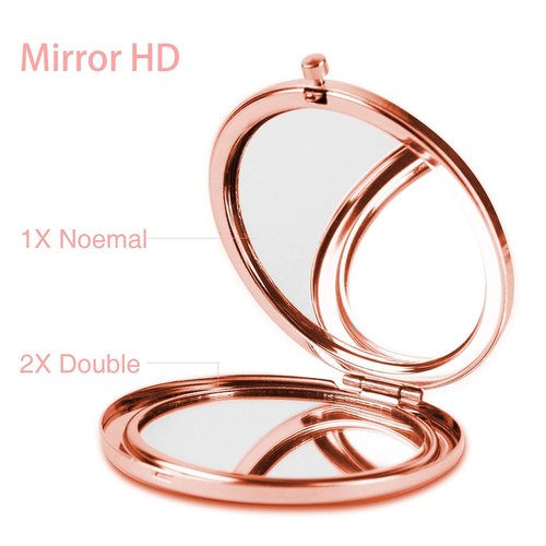 Dynippy Compact Mirror Rose Gold Makeup Mirror Folding Mini Pocket Mirror Portable Hand Mirror Double-Sided 2 x 1x Magnification for Woman Girls (A-Pink Marble)