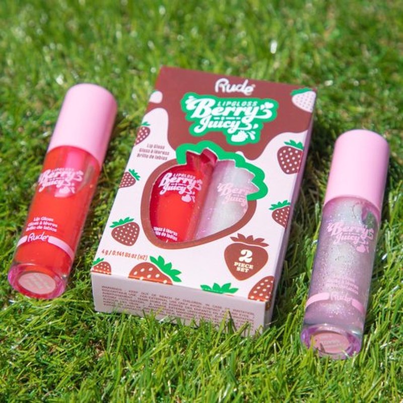 RUDE Cosmetics Berry Juicy Lip Gloss Set, Moisturizing, Non-Sticky Formula for Glossy Lip, Hydrating Lipgloss for Women & Teens, Ideal for Day & Night Looks, Crystalize & Code Red