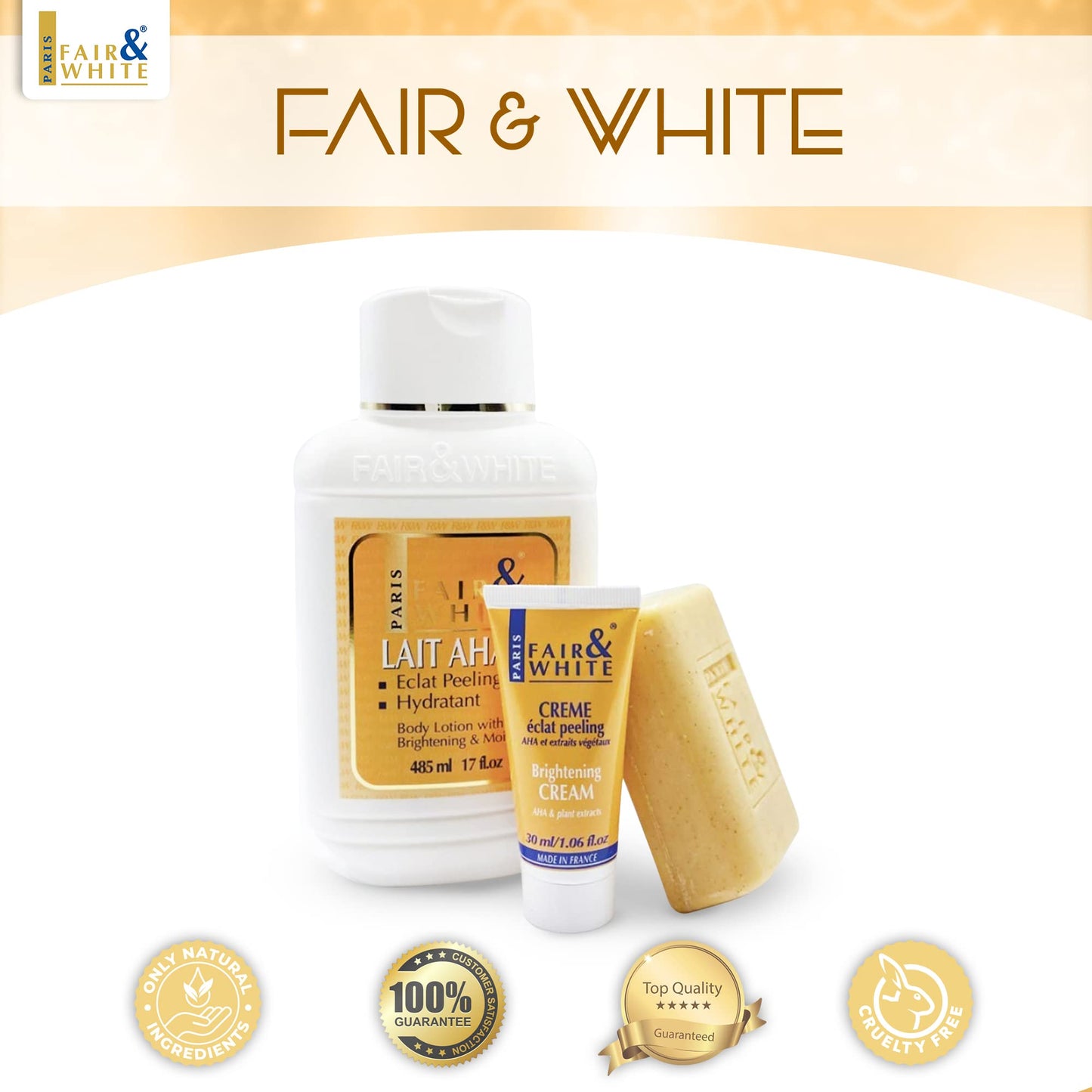 FAIR & WHITE Original AHA Exfoliating Soap - 200g / 7oz – Skin Brightening Soap, Lactic Acid Bar, Fade Dark Spots on: Face, Knees, Body & Armpits