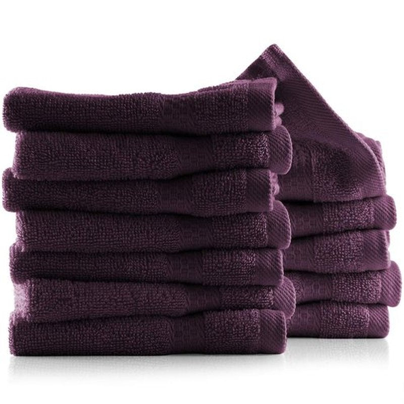 Hearth & Harbor Washcloths 12 Pack - 100% Cotton Washcloth for Body and face, High Absorbent and Soft 13"x13" Body Wash Cloth, Quick Dry - Purple Washcloths