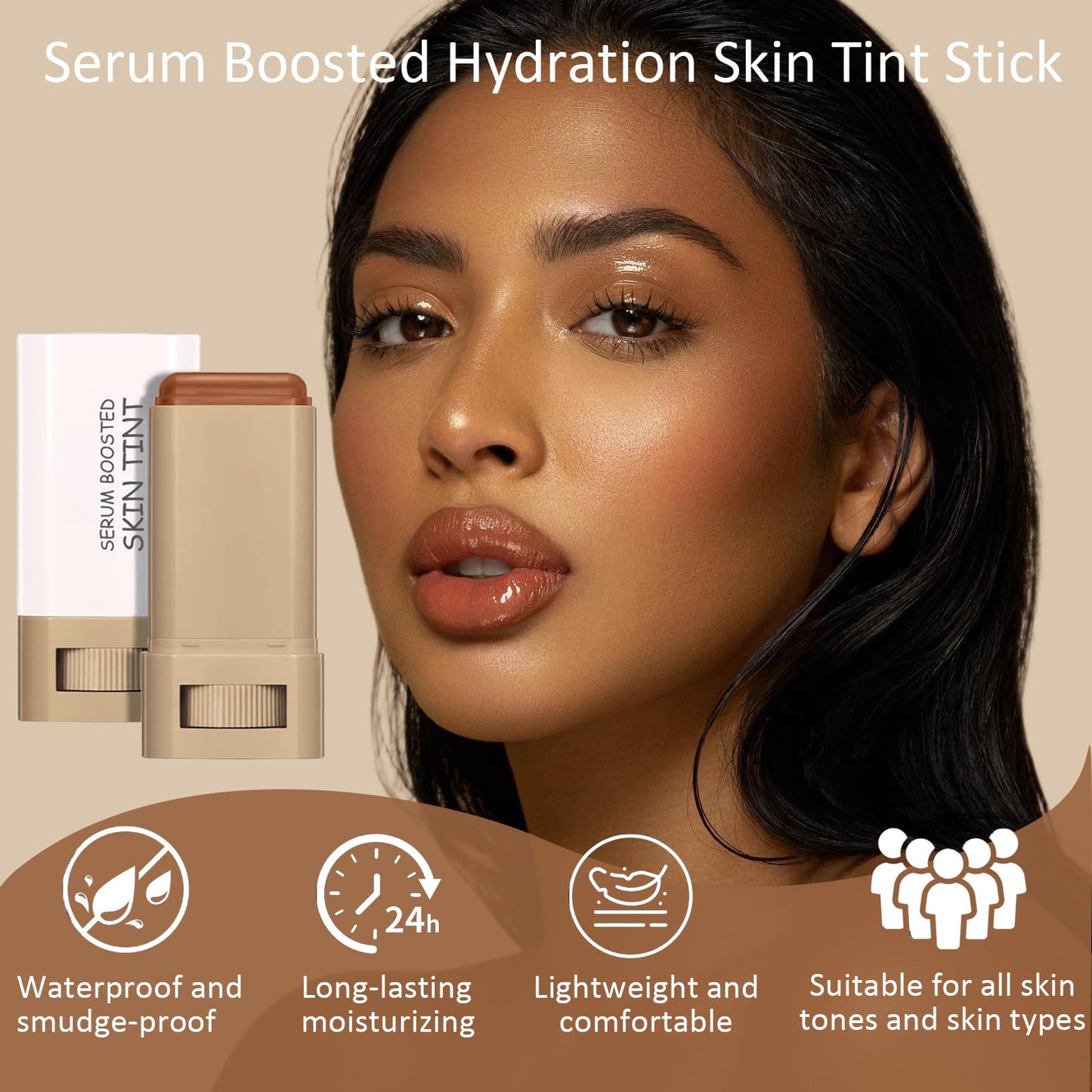 Skween Skin Tint for Black Women, Skween Beauty Balm Serum Boosted Hydration Skin Tint, Solid Tinted Serum Foundation Face Stick, Longwear Contour Stick, Natural Finish (1#)