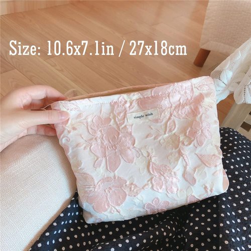 STARDW Flower Cosmetic Bags Makeup Bags for Women and Girls,Travel Makeup Bag Large Capacity Canvas Makeup Bag,Makeup Organizer Bag Zipper Pouch (Embossed pink)