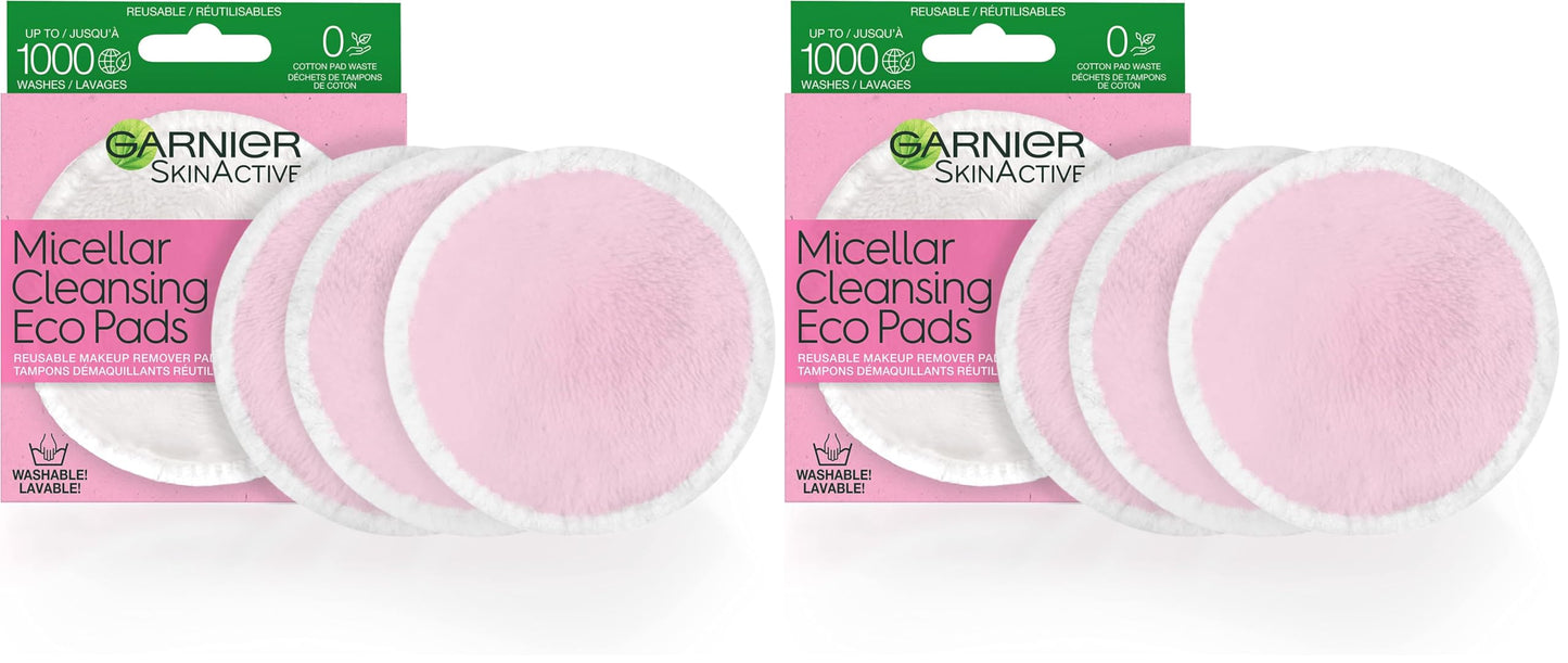 Garnier Micellar Cleansing Eco Pads, Reusable, 3 Ultra-soft Microfiber Pads, 1 Count (Packaging May Vary) (Pack of 2)