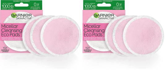 Garnier Micellar Cleansing Eco Pads, Reusable, 3 Ultra-soft Microfiber Pads, 1 Count (Packaging May Vary) (Pack of 2)