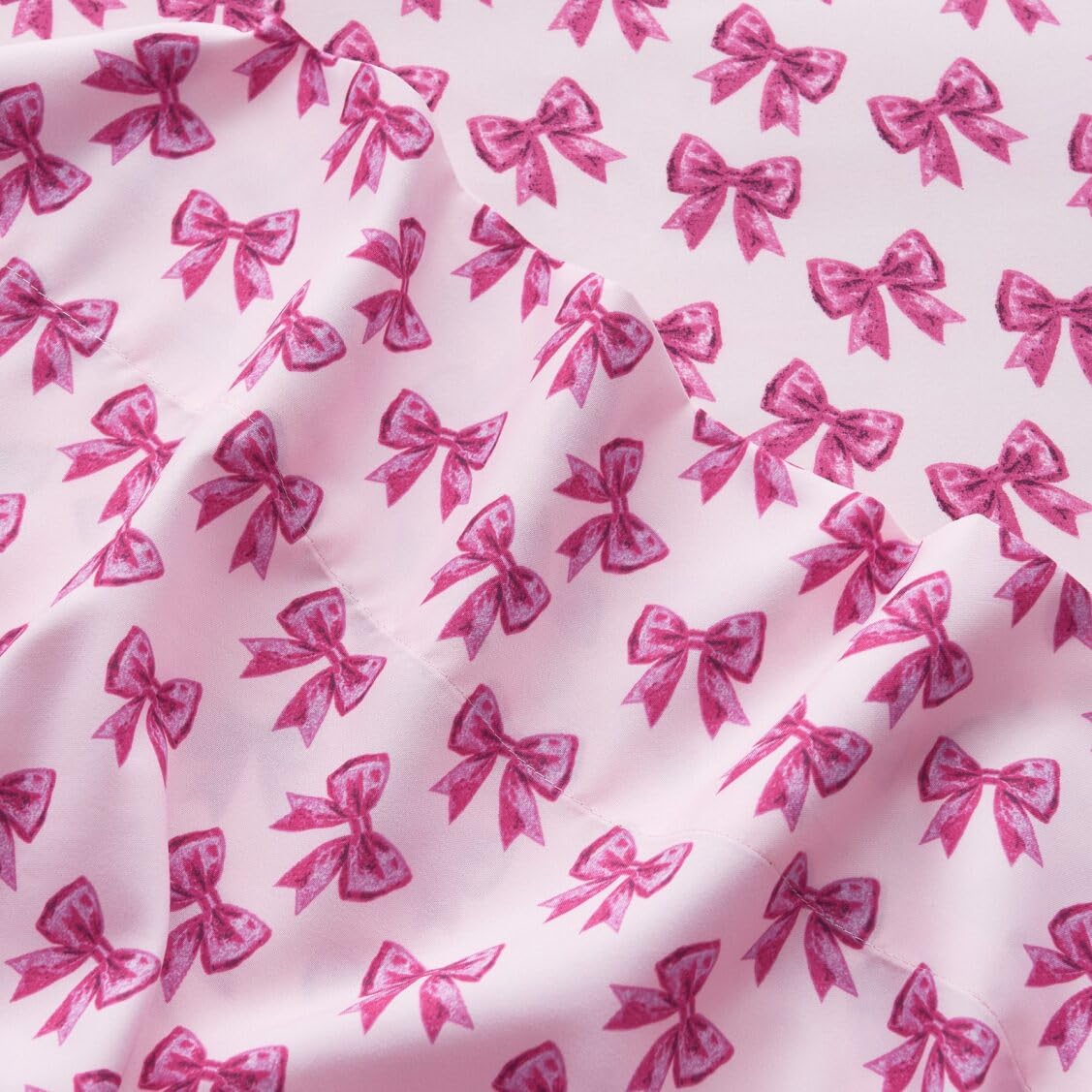 Paris Hilton Twin Size Sheets Set – 3 Piece Microfiber Bed Sheets with Fitted Sheet, Flat Sheet & Pillow Cover, Fits up to 13" Mattress Deep Pocket Twin Sheet Set for Women, Bows, Pink