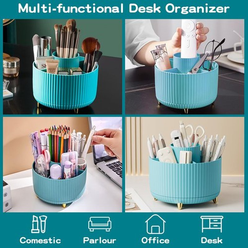 fanado 360° Rotate Makeup Brush Holder Organizer, Makeup Organizers Countertop, Makeup organization and Skincare Storage with Gift Box Packing for Vanity, Desktop, Bathroom (Blue)