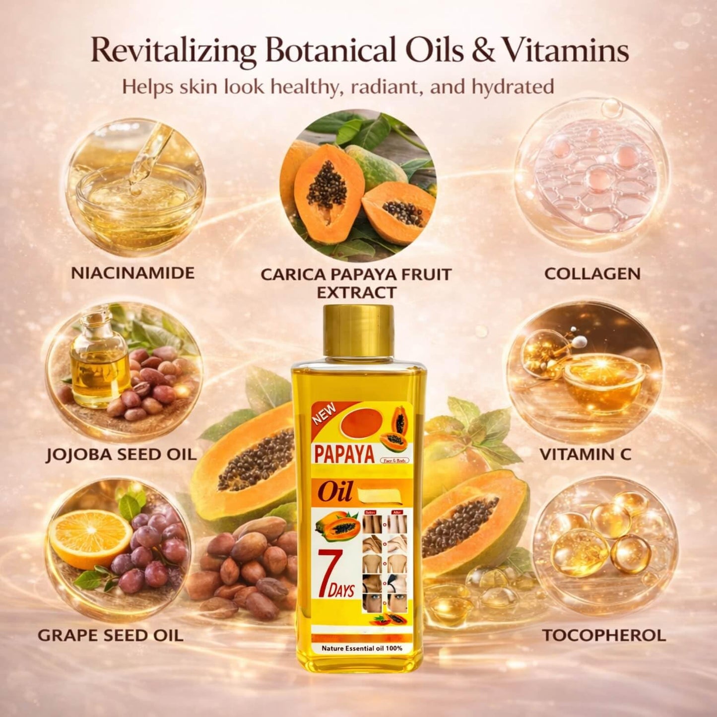 Papaya Oil for Massage and Skin Moisturizing, Lightweight Hydrating Body Oil for Dry Skin, Spa Body Care Oil with Papaya Extract, 200ml / 6.76 fl oz