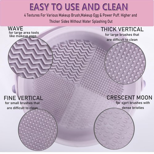 UPTOZOBLY 3 in 1 Brush Cleaning Mat with Brush Drying Holder, Silicone Makeup Brush Cleaner Mat Make Up Brush Cleaning Bowl Cosmetic Brush Washing Tool for Makeup Brush, Sponge, Powder Puff (Purple)