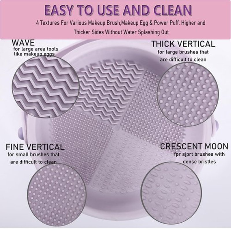 UPTOZOBLY 3 in 1 Brush Cleaning Mat with Brush Drying Holder, Silicone Makeup Brush Cleaner Mat Make Up Brush Cleaning Bowl Cosmetic Brush Washing Tool for Makeup Brush, Sponge, Powder Puff (Pink)
