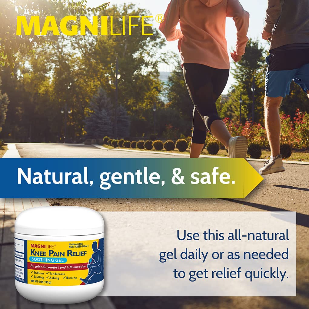 MagniLife Knee Pain Relief Gel (4 oz), Arnica-Based Gel for Joint Pain, Knee Stiffness & Swelling, Non-Greasy, No Staining, Massage-in Formula for Daily Knee Support & Comfort