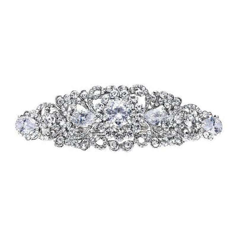 EVER FAITH Wedding Hair Accessory for Bride Austrian Crystal CZ Bridal Art Deco Flower Vine Hair Barrette Clip for Women