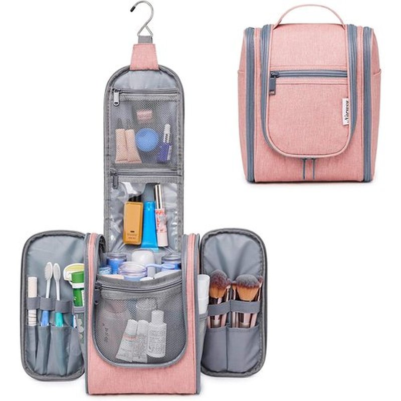 Narwey Small Hanging Toiletry Bag Women Travel Makeup Bag Organizer Toiletries Bag for Travel Size Essentials Accessories Cosmetics (Medium, Pink)