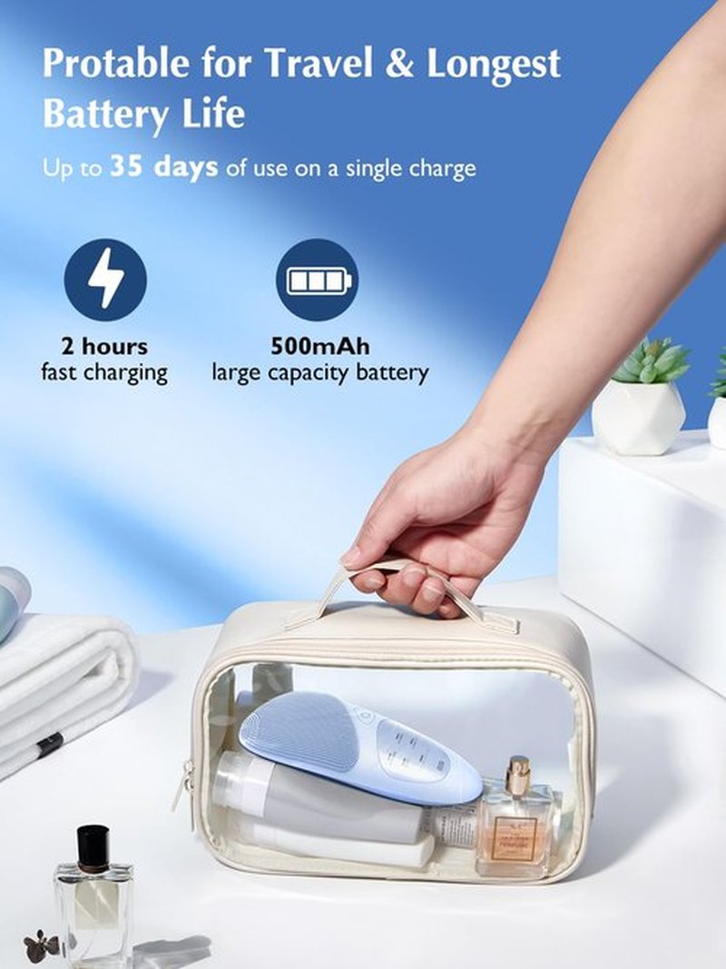 Facial Cleansing Brush Silicone Face Scrubber: COSLUS IPX7 Waterproof Rechargeable Wash Brush, 4 Modes with Eye Protection, Electric Sonic Cleanser for Cleaning, Exfoliating, Massaging, Blue