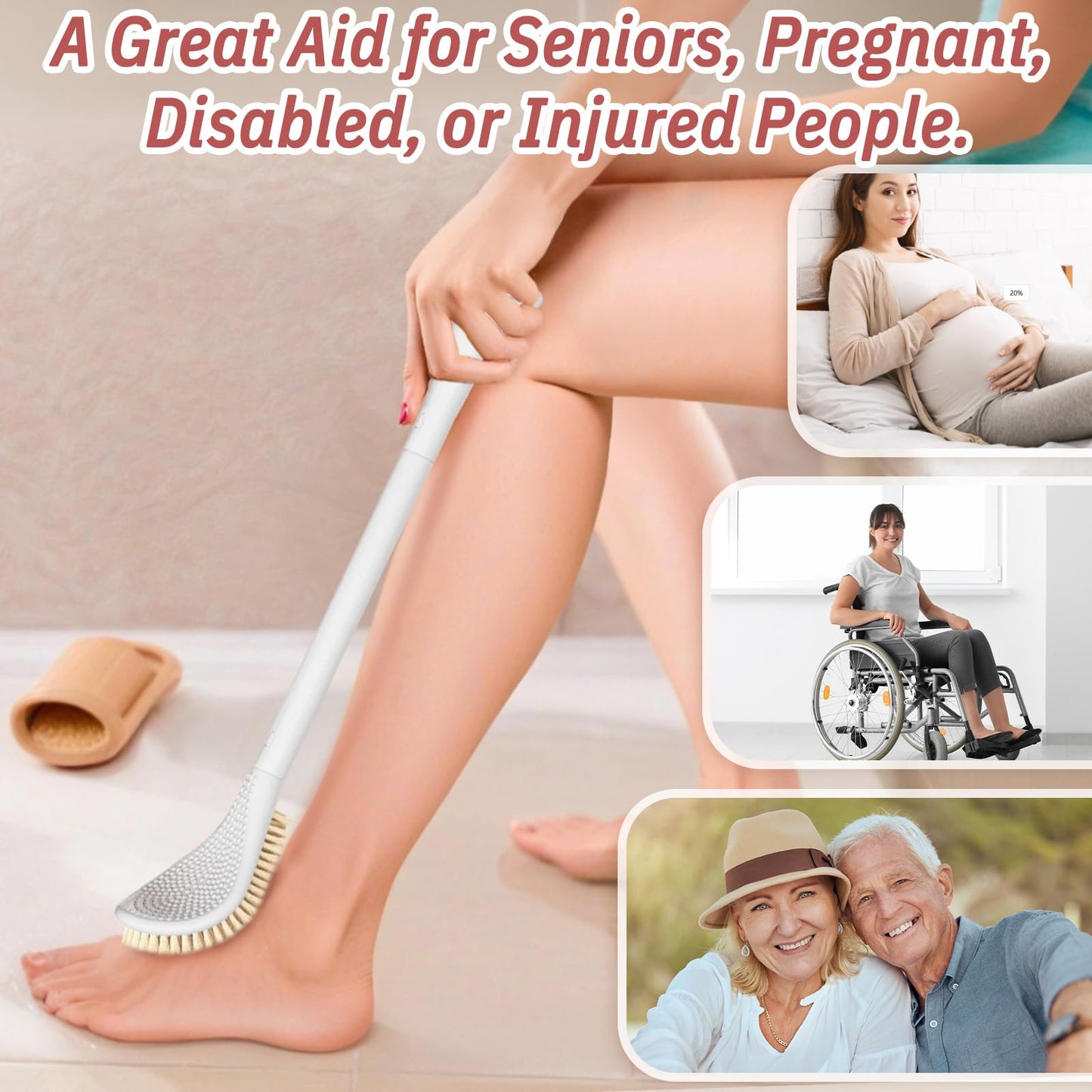 GEENOA New Foot Brush for Shower, 3-in-1 Foot Scrubber for Wet or Dry Brush, Adjustable 10.2’’- 27.5’’ Foot Scrub Brush for Seniors, Pregnant, Disabled, or Injured, Gift-Box Packaged(White)