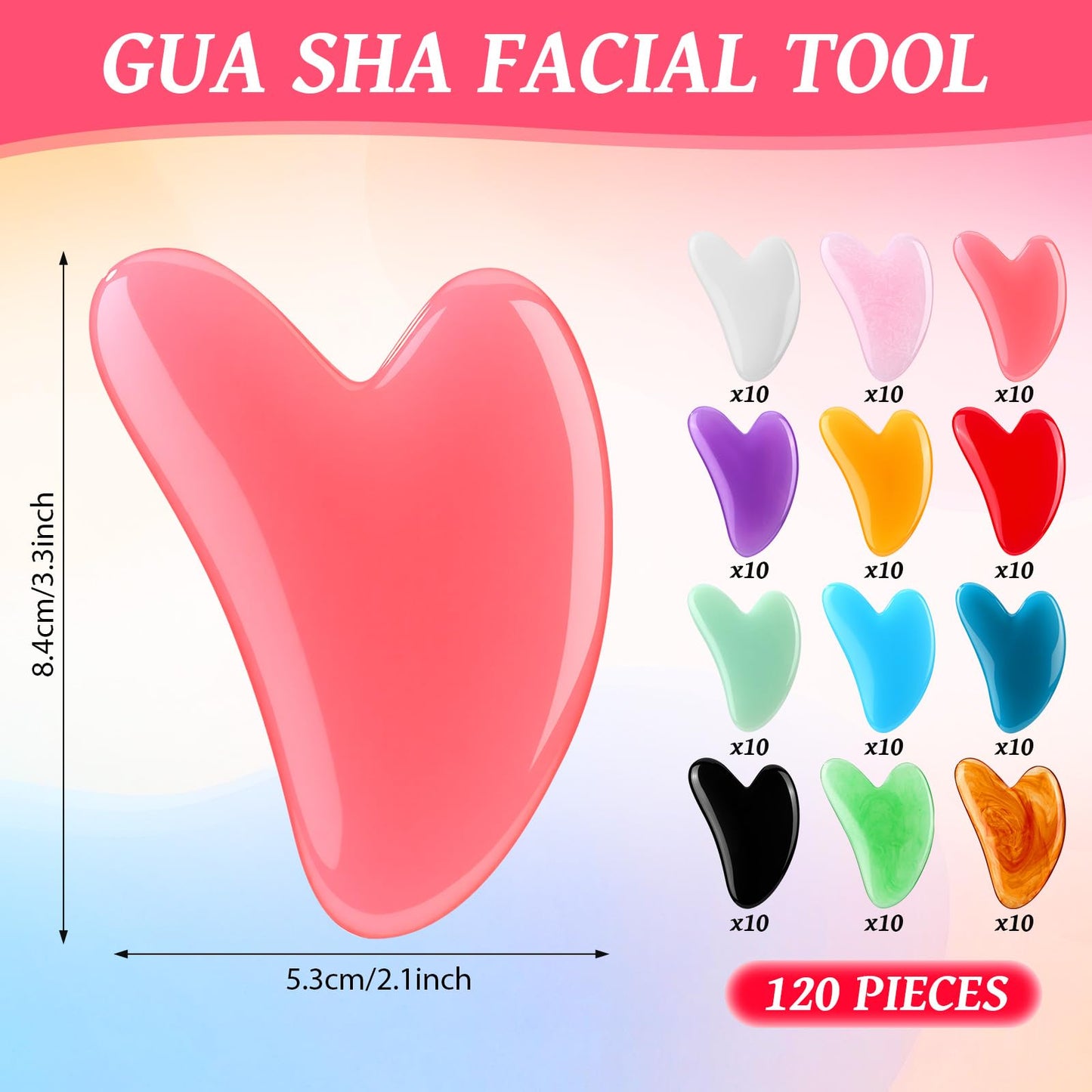Tasdurian 120 Pcs Gua Sha Facial Tools Bulk Resin Gua Sha Massage Tool Heart Shaped Guasha Stone Board for Woman Face Acupuncture, Jawline Sculpting, Puffiness Reducing, Skin Care Gift, 12 Colors