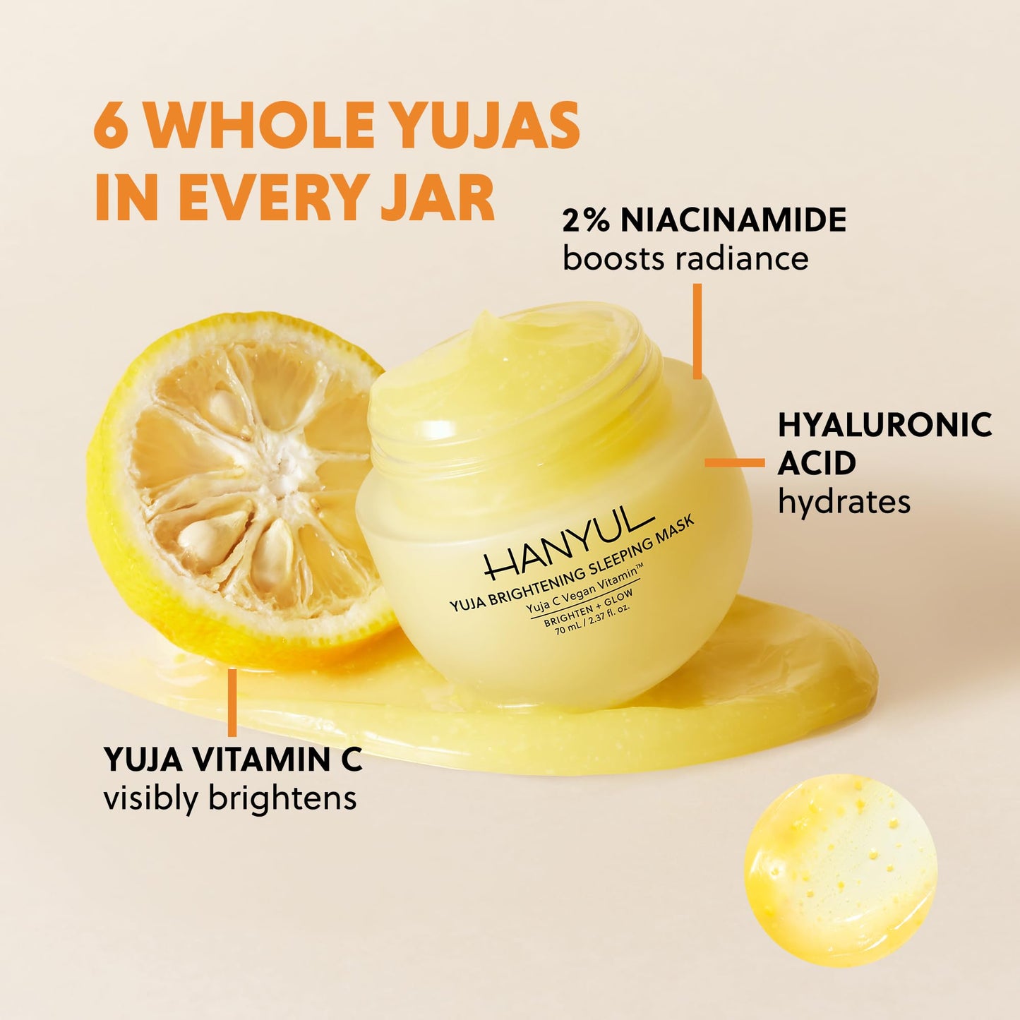 Hanyul Yuja Sleeping Mask | Korean Yuzu Night Cream for Dullness & Uneven Tone | Overnight Moisturizer with Vitamin C, Niacinamide, Antioxidants & Hyaluronic Acid for Hydrating Glow | Vegan