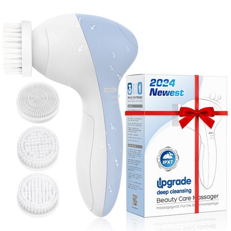 COSLUS Facial Cleansing Brush Silicone Face Scrubber: 3 in1 FBS-D Electric Exfoliating Massage Device Waterproof Deep Cleaning Exfoliation Rotating Spa Machine - Electronic Skin Care Wash Clean System