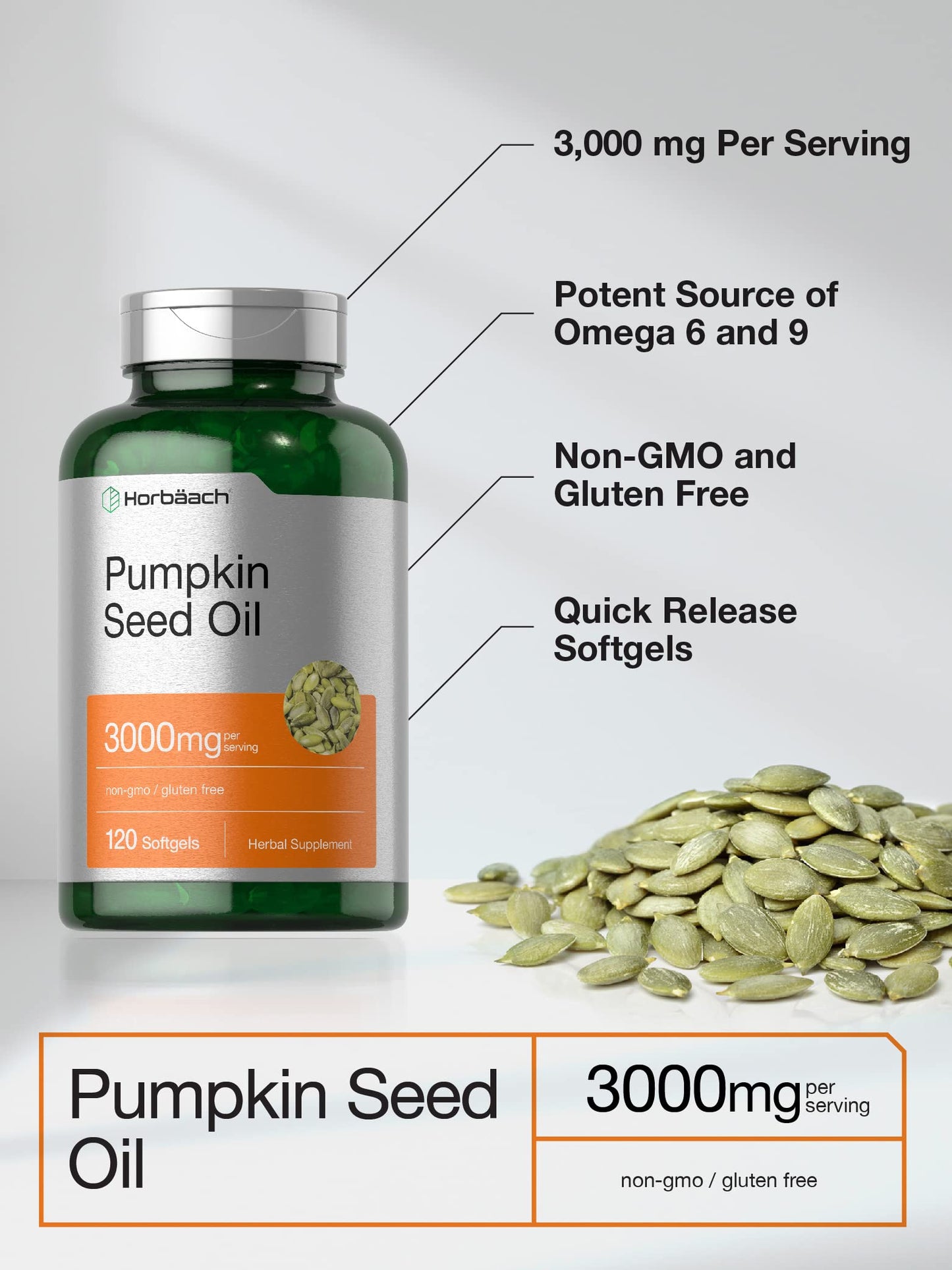 Horbäach Pumpkin Seed Oil 3000mg | 120 Softgel Capsules