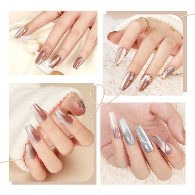 Bevimee Cat Eye Gel Nail Polish Moonlight, 12ML High Gloss Smoothie Glitter Brown Cat Eye Nail Polish Gel Magnetic Holographic UV Gel Polish for Nail Art Manicure Salon DIY at Home 1PC