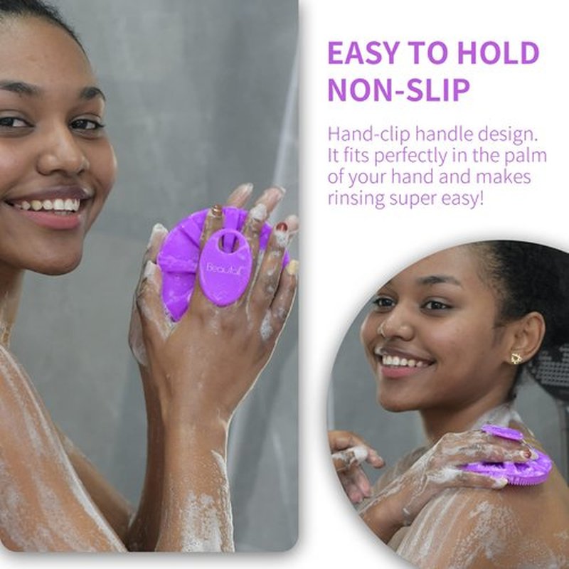 Silicone Body Scrubber Shower Bath Brush, More Hygienic Than Traditional Loofah, Lather Nicely, Long Lasting, Gentle Exfoliating for Women Men Baby Sensitive Skin, 1 Pack, Purple