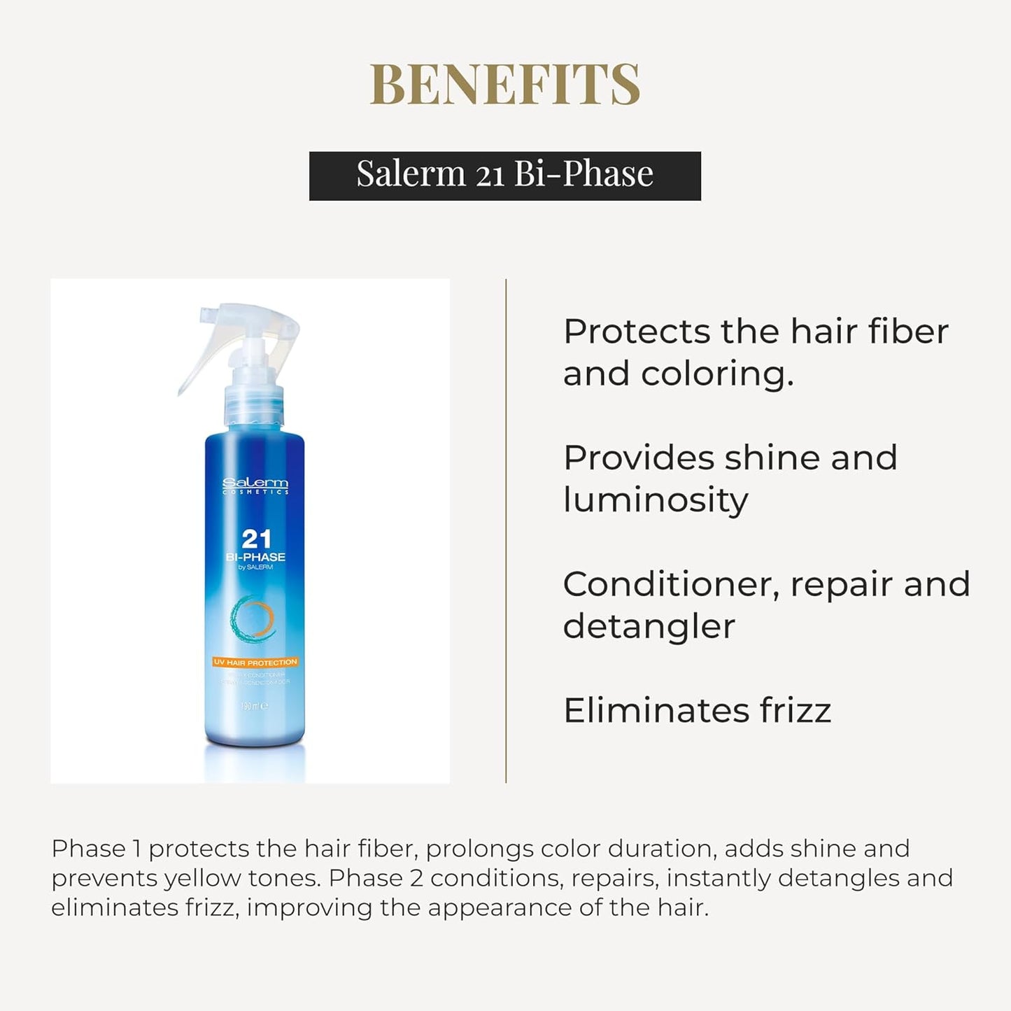 Biphase Leave-In Conditioner 190ml - Salerm 21 | Anti-Frizz, Detangler & UV Protection