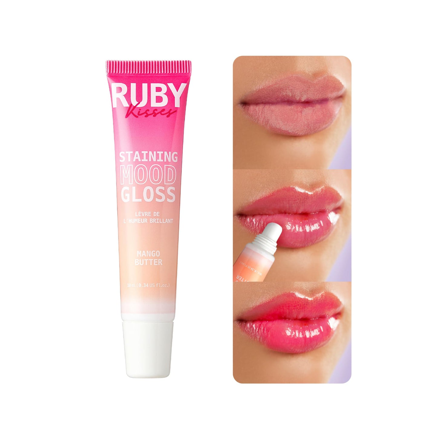 Ruby Kisses pH Color-Changing Pink Lip Gloss, Hydrating High-Shine Finish