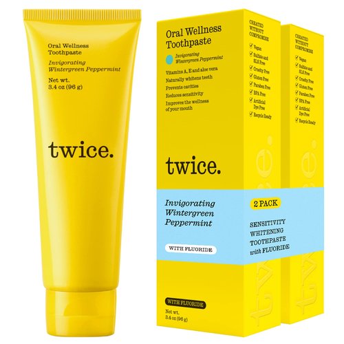 Twice Toothpaste - Sensitive Teeth Whitening Toothpaste - SLS Free Toothpaste with Fluoride and Cavity Protection - (Wintergreen and Peppermint Toothpaste) (2-Pack)