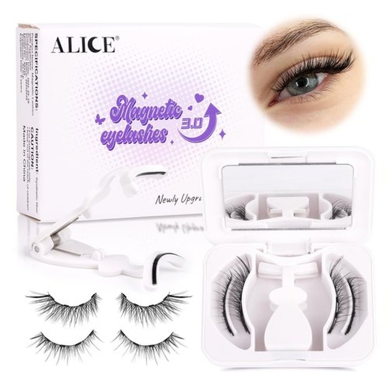 ALICE Upgrade Magnetic Eyelashes Kit Natural Wipy Magnetic Lashes without Eyeliner Magnetic Eyelashes with Applicator Easy to Wear and Remove No Glue Needed Magnetic Lashes Kit