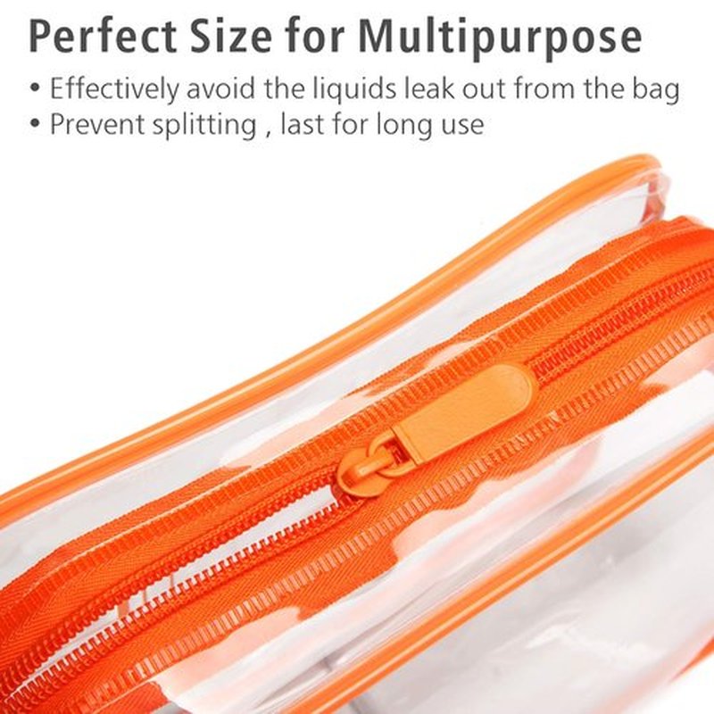 PACKISM Clear Makeup Bag with Zipper, 3 Pack Beauty Clear Cosmetic Bag TSA Approved Toiletry Bag, Travel Clear Toiletry Bag, Quart Size Bag Carry on Airport Airline Compliant Bag, Orange